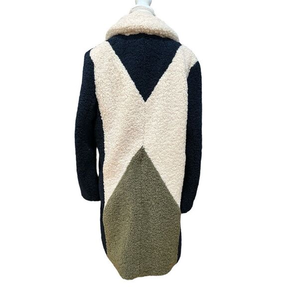 J.Crew Color block Sherpa Faux Shearling TopCoat Navy/Ivory/Olive Sz L - Picture 10 of 11
